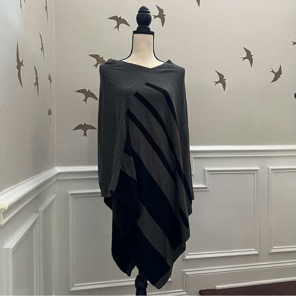 The Limited Poncho Cape Gray Asymmetrical Womens Wool Blend Striped (Size M/L)